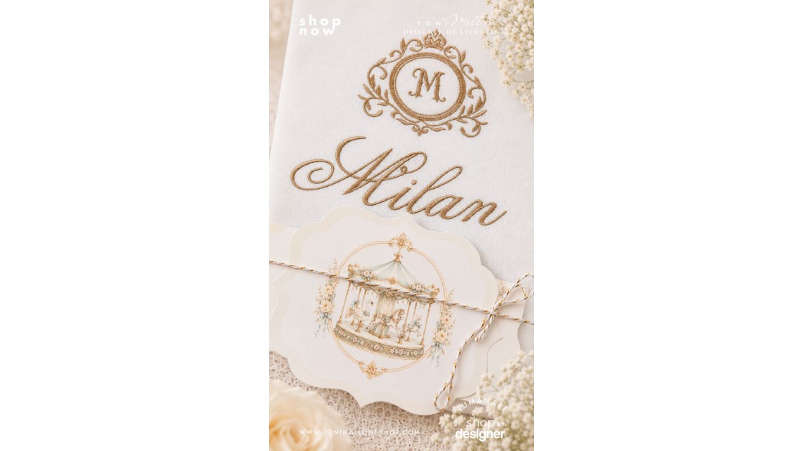 Trusou Botez Atelier Paris Carusel Vintage Monogramă Regală Balon cu Aer Cald 5
